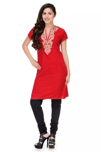 Red Cotton Embroidery Kurta