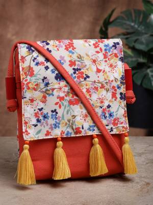 lush red & multi floral printed polycotton sling bag 1