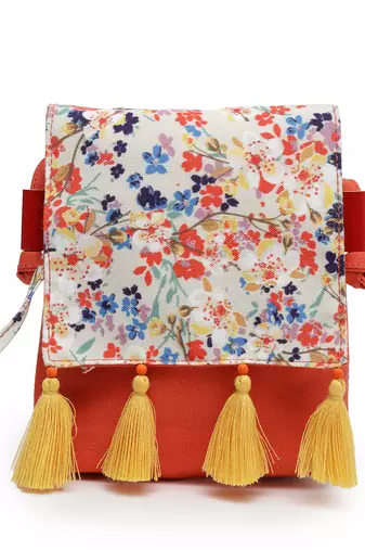 lush red & multi floral printed polycotton sling bag