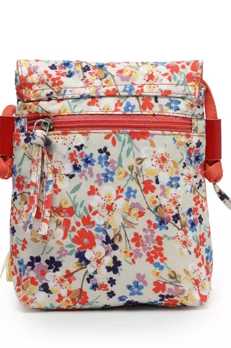 lush red & multi floral printed polycotton sling bag