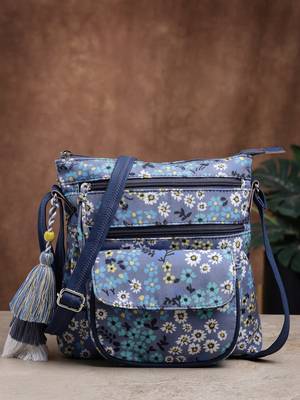 lush grey & multi floral printed polycotton sling bag 1