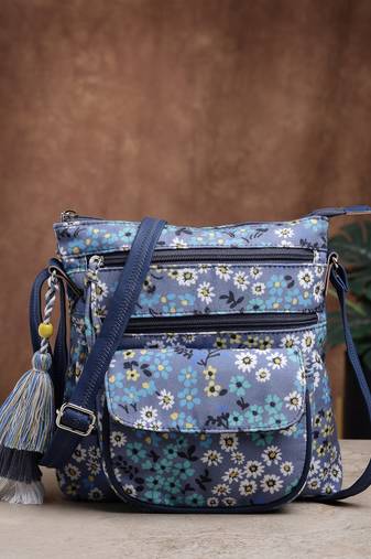 lush grey & multi floral printed polycotton sling bag