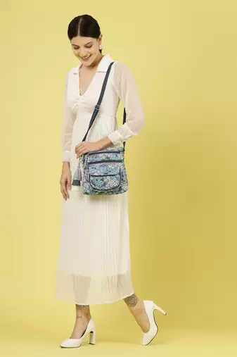 lush grey & multi floral printed polycotton sling bag