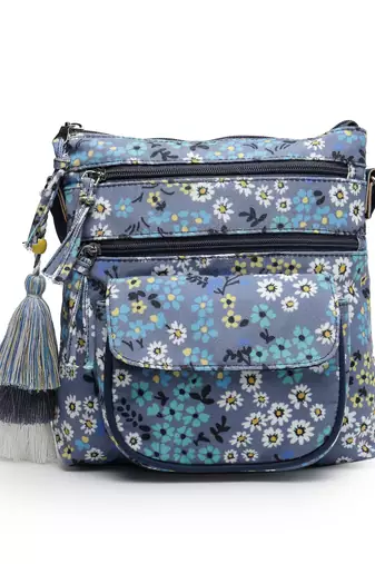 lush grey & multi floral printed polycotton sling bag