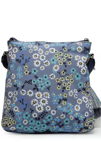 lush grey & multi floral printed polycotton sling bag