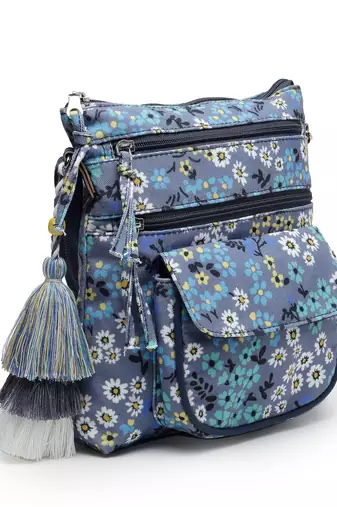 lush grey & multi floral printed polycotton sling bag