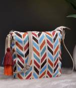 geomat natural & multi chevron printed polycotton sling bag