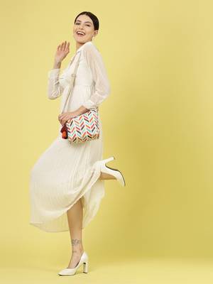 geomat natural & multi chevron printed polycotton sling bag 2