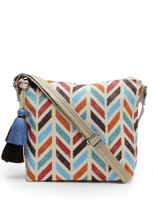 geomat natural & multi chevron printed polycotton sling bag 3