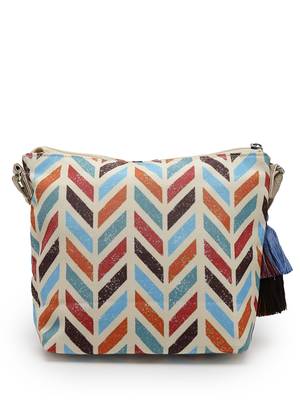 geomat natural & multi chevron printed polycotton sling bag 4