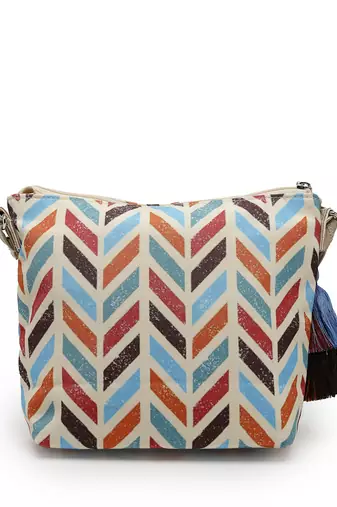 geomat natural & multi chevron printed polycotton sling bag