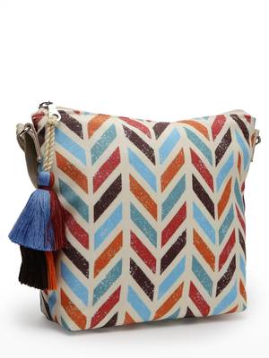geomat natural & multi chevron printed polycotton sling bag 5