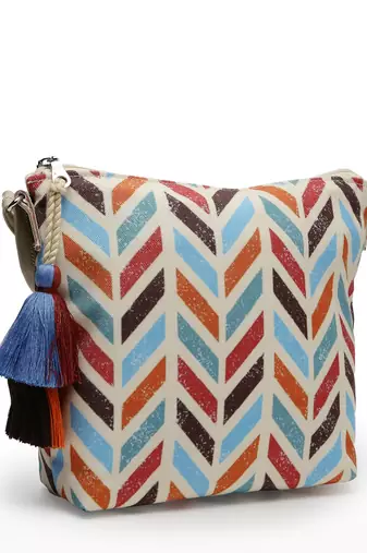 geomat natural & multi chevron printed polycotton sling bag