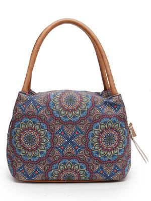 tribal multi & tan mandala cotton jacquard handheld bag 3