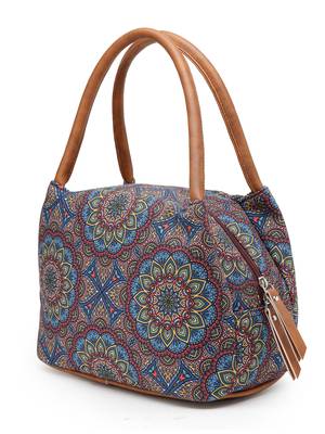 tribal multi & tan mandala cotton jacquard handheld bag 5