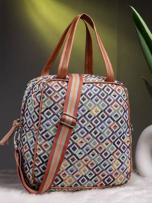 geomat multi & tan diamond cotton jacquard sling bag 1