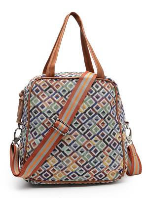 geomat multi & tan diamond cotton jacquard sling bag 3