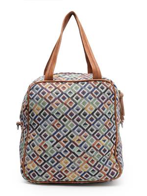 geomat multi & tan diamond cotton jacquard sling bag 4