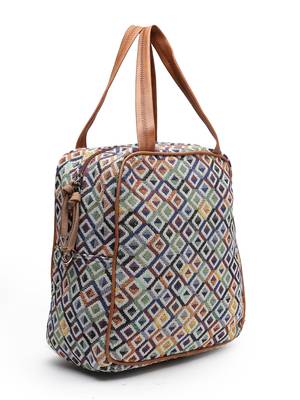 geomat multi & tan diamond cotton jacquard sling bag 5