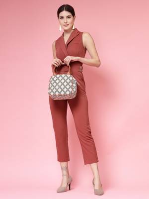 geomat beige, black & tan lattice cotton jacquard handheld bag 2