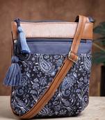 lush navy & tan paisely printed polycotton sling bag