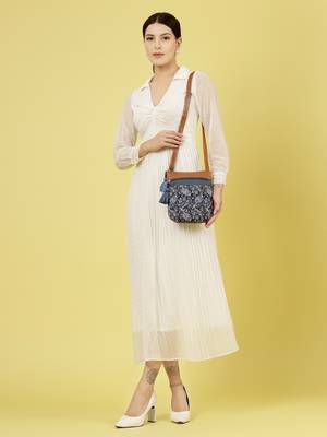 lush navy & tan paisely printed polycotton sling bag 2