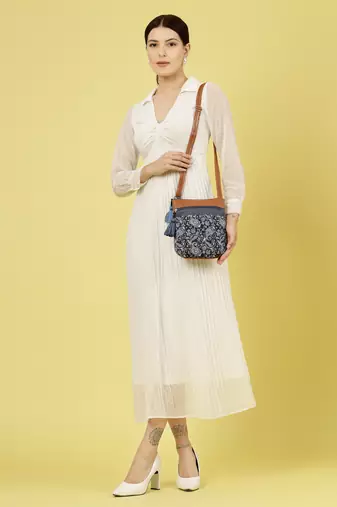 lush navy & tan paisely printed polycotton sling bag