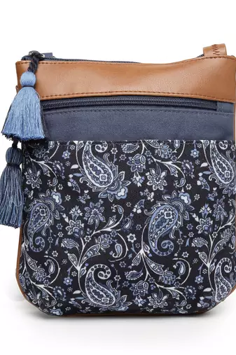 lush navy & tan paisely printed polycotton sling bag