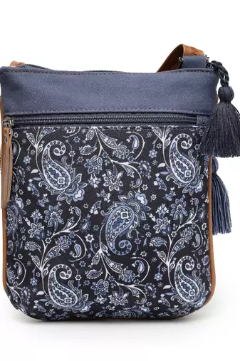 lush navy & tan paisely printed polycotton sling bag