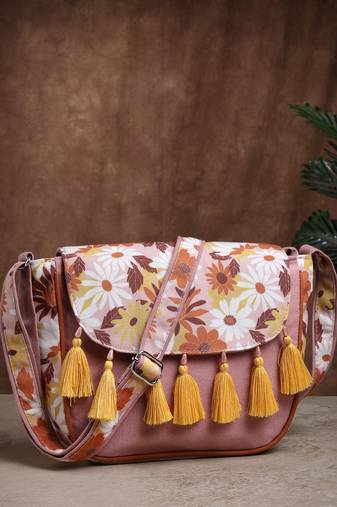 lush dusty pink & multi floral printed polycotton sling bag