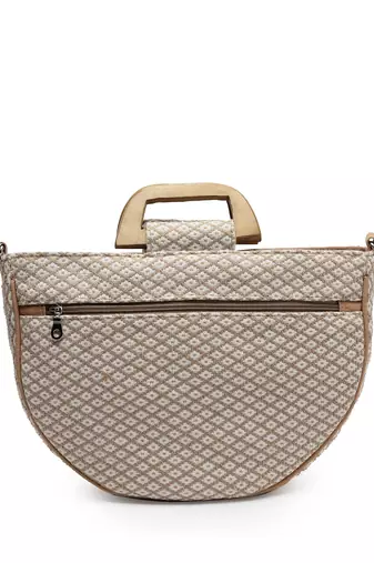 boho camel brown & gold ethnic embellished cotton jacquard handheld bag