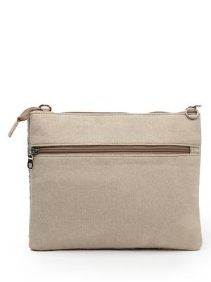 boho camel brown & gold seashell embellished cotton jacquard sling bag 5