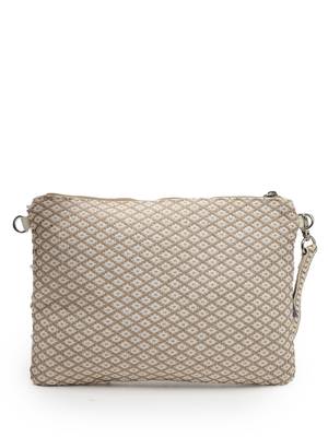 boho cream & gold chevron embellished cotton jacquard sling bag 5