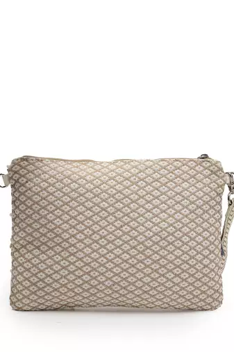 boho cream & gold chevron embellished cotton jacquard sling bag