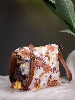 lush dusty pink & multi floral printed polycotton sling bag 1