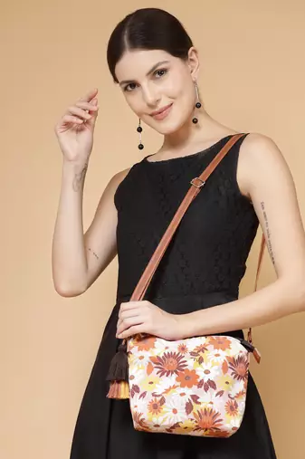lush dusty pink & multi floral printed polycotton sling bag