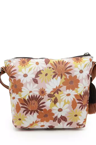lush dusty pink & multi floral printed polycotton sling bag