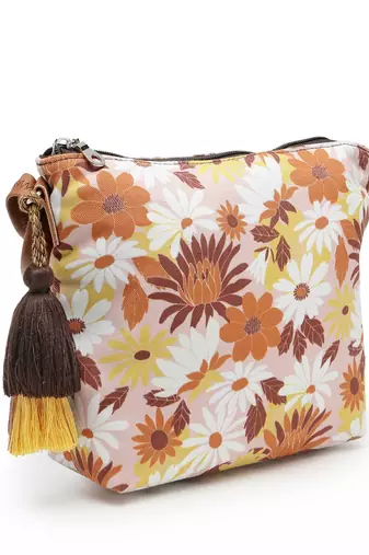 lush dusty pink & multi floral printed polycotton sling bag