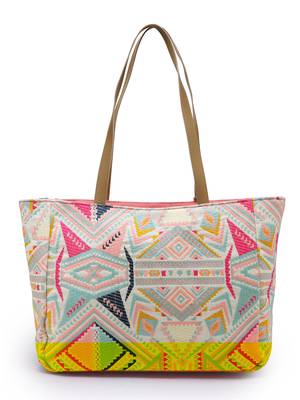 lush natural & multi floral embroidered cotton jacquard tote bag 5