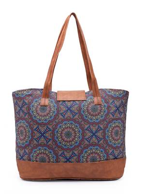 tribal navy & tan mandala printed polycotton tote bag 5