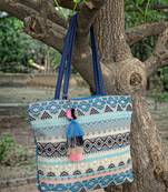 geomat turquoise blue & multi ethnic cotton jacquard tote bag