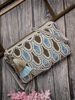 kooky natural, copper & multi embellished handloom cotton sling bag 1
