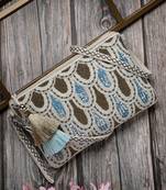 kooky natural, copper & multi embellished handloom cotton sling bag