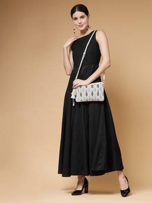 kooky natural, copper & multi embellished handloom cotton sling bag 3