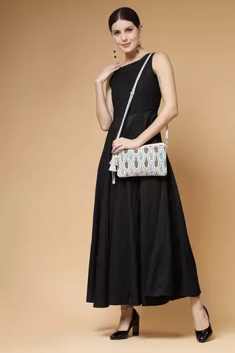 kooky natural, copper & multi embellished handloom cotton sling bag