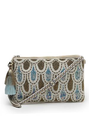 kooky natural, copper & multi embellished handloom cotton sling bag 4