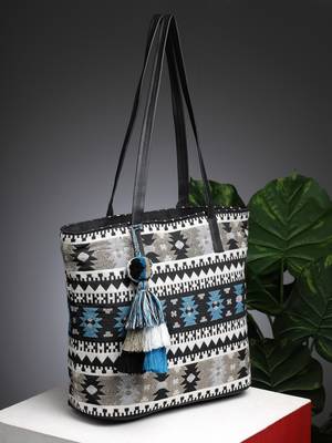 geomat blue & multi ikat cotton jacquard tote bag 1