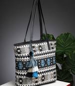 geomat blue & multi ikat cotton jacquard tote bag