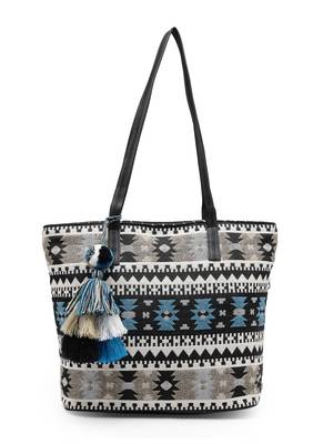 geomat blue & multi ikat cotton jacquard tote bag 3