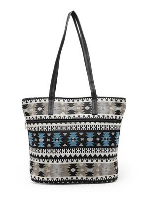 geomat blue & multi ikat cotton jacquard tote bag 4
